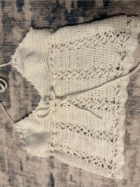 Crochet Tie-Front V-Neck Cream Women’s top